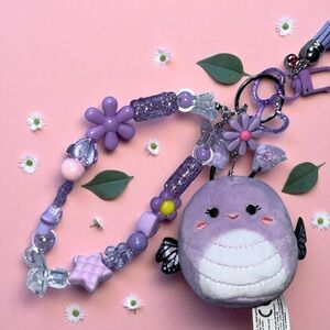 Custom Purple Beaded Keychain with Squishville Bibiana Butterfly Plush